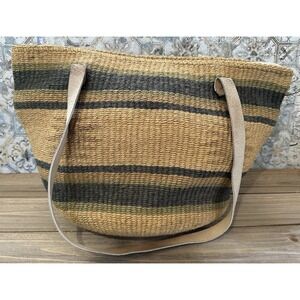 Apri Thistle Bucket Tote Jute Striped Handbag Women Medium Natural Excellent